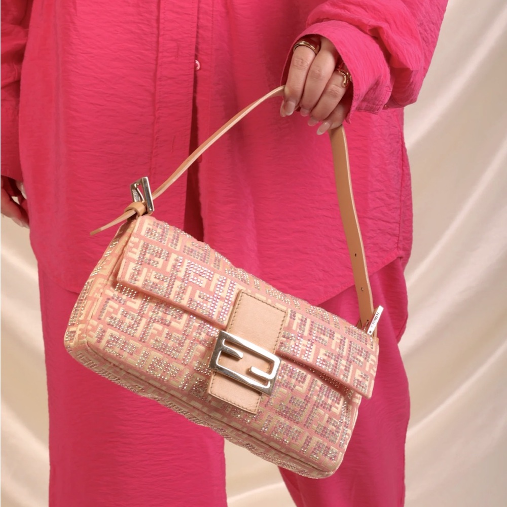 Additional Pics: Authentic Ultra-Rare Fendi Crystal Studded Zucchino Baguette - Picture 14 of 16